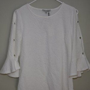 White, Three-Quartered Top with Bell Sleeves